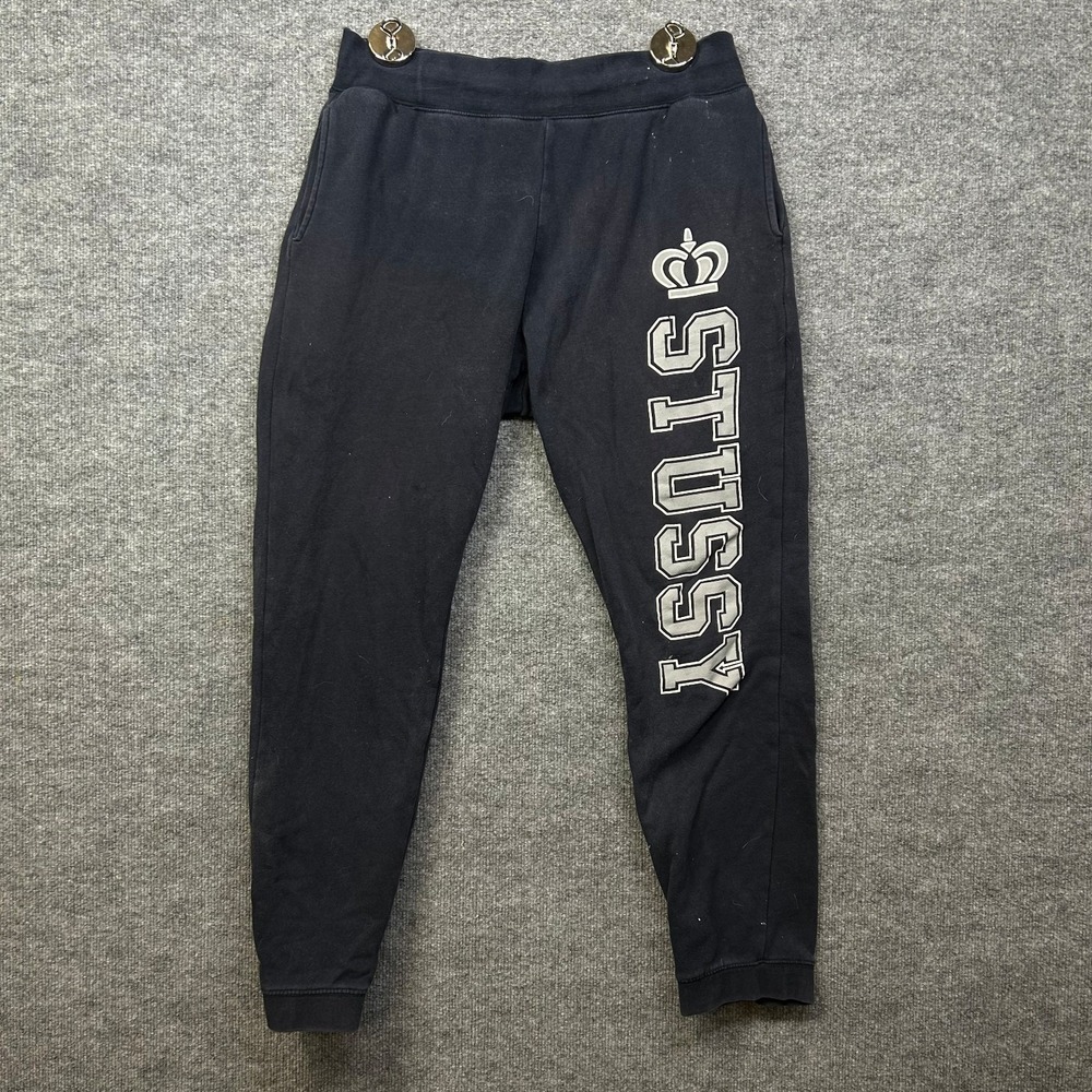 VTG Stussy Sweatpants Men's Black Fleece Elastic Waist Joggers USA Made - Large